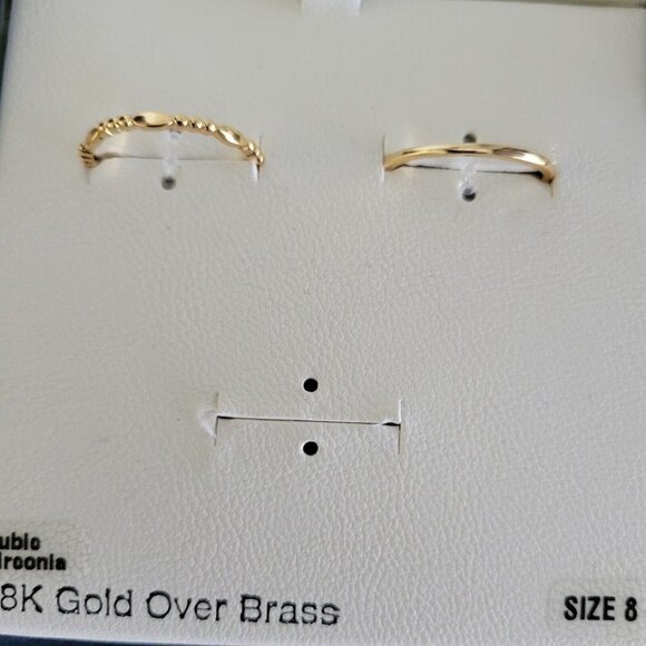 WOMEN'S Cubic Zirconia 18K Gold Over Brass Rings. 2 Rings Only. Size 8 - Picture 1 of 2
